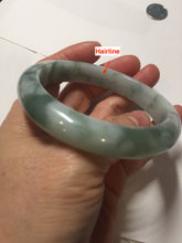 Load image into Gallery viewer, 58mm certified 100% natural Type A watermelon-rind green white Cool White Base with Misty Green Patches jadeite bangle PE33-2126
