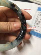 Load image into Gallery viewer, 58mm 100% Natural type A icy watery green dark carved flowers golden-painted round cut Jadeite Jade bangle PH73-5858
