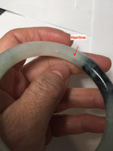 Load image into Gallery viewer, 58.4mm Certified Type A 100% Natural light green with flying dark green flowers round cut Jadeite bangle PE22-5861
