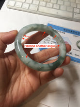 Load image into Gallery viewer, 57.5mm certified 100% natural Type A watermelon-rind green white Cool White Base with Misty Green Patches jadeite bangle PE17-2123
