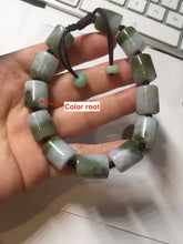 Load image into Gallery viewer, 54–66mm 100% Natural Type A Dark Green, White, Lavender &amp; Gray Jadeite Cylinder Bead Bracelet PC243
