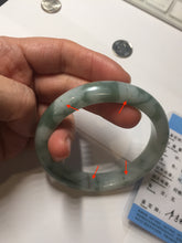 Load image into Gallery viewer, 58mm certified 100% natural Type A watermelon-rind green white Cool White Base with Misty Green Patches jadeite bangle PE33-2126
