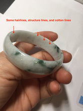 Load image into Gallery viewer, 53mm certified 100% natural Type A light green white with green floating flowers thin jadeite bangle PF56-5636
