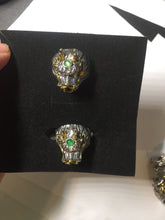 Load image into Gallery viewer, 100% natural type A icy watery green  jadeite with metal base Dragon Guardian Ring or thumb ring PD192
