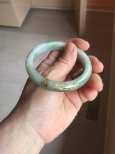 Load image into Gallery viewer, 54.2mm certified 100% natural Type A sunny green gray purple carved and golden-painted round cut jadeite jade bangle PJ65
