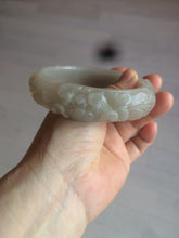 Load image into Gallery viewer, 63.6mm 100% natural light pale pink/gray Quartzite (Shetaicui jade) Phoenix and Peony bangle XY8
