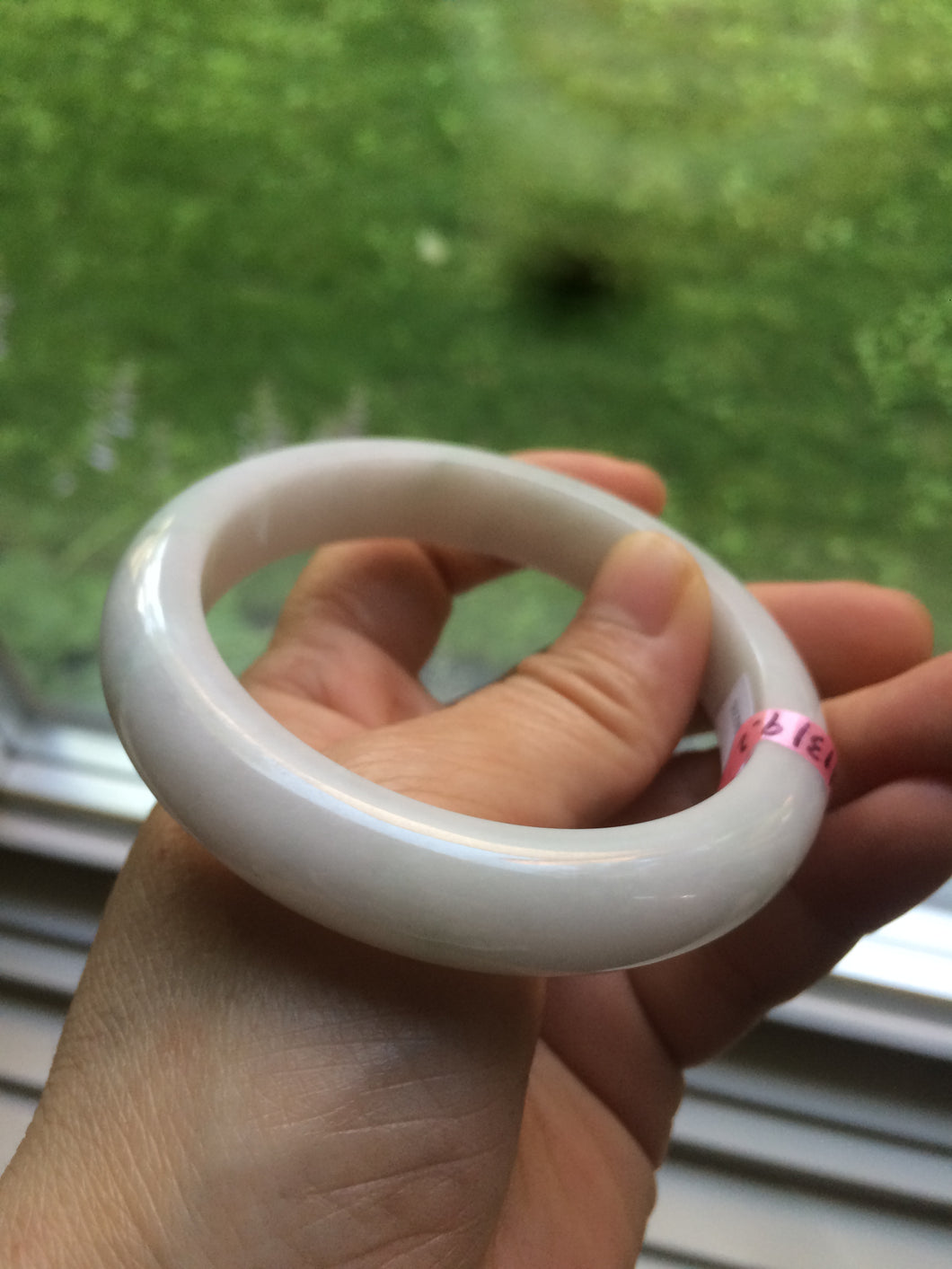 56.8mm certified type A 100% Natural white/light green jadeite jade bangle B75-9276