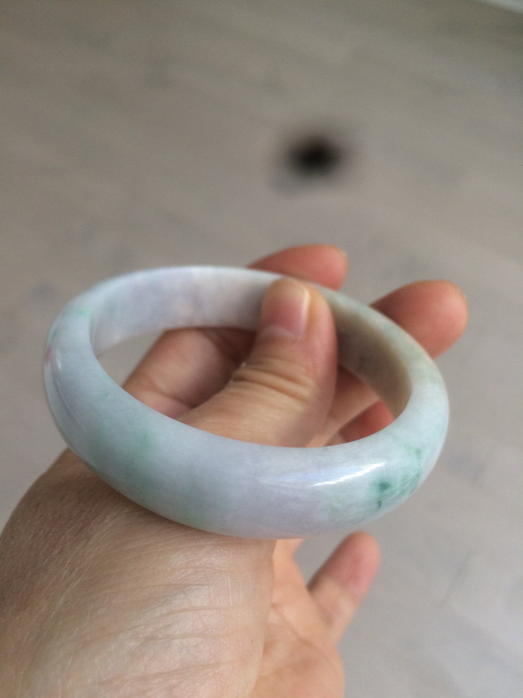 53mm Certified type A 100% Natural light green purple oval jadeite jade bangle AD70-2162