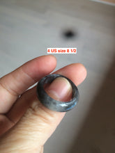 Load image into Gallery viewer, Size 7-10 100% natural type A black white green (Wuji 乌鸡翡翠)  jadeite jade band ring AM4 (add on item!)
