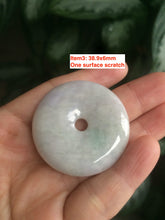 Load image into Gallery viewer, 38-43mm Type A 100% Natural green/purple Jadeite Jade Safety Guardian Button donut Pendant/worry stone/car hanger group AE27
