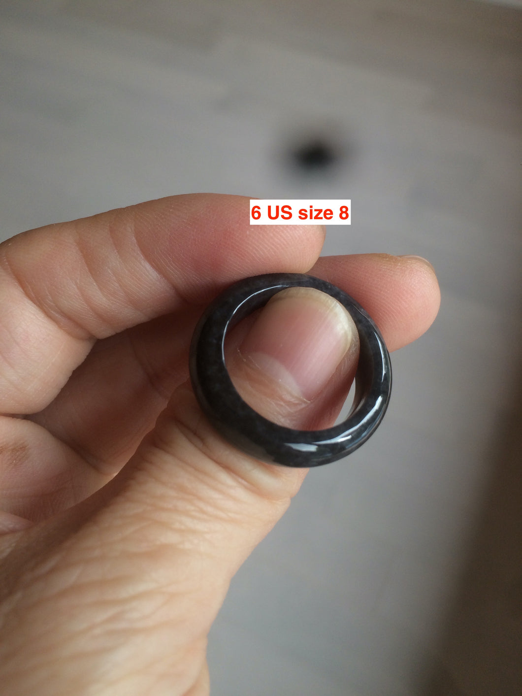 Size 7-10 100% natural type A black white green (Wuji 乌鸡翡翠)  jadeite jade band ring AM4 (add on item!)