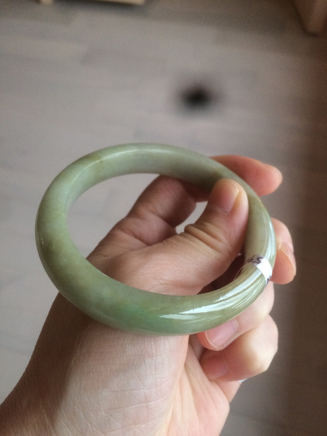 55.4mm Certified type A 100% Natural green/yellow oval shape jadeite jade bangle AJ38-7408