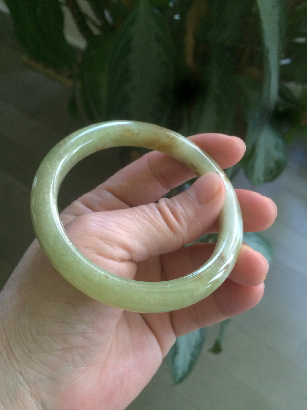 55.2mm Certified Type A 100% Natural yellow/sugar brown flying snow and dandelions nephrite Jade bangle HT33-0464