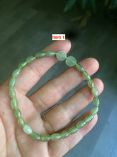 Load image into Gallery viewer, 100% natural green/white Icy watery type A jadeite jade olive+ancient Chinese coin/four-leaf clover bead bracelet  AS32
