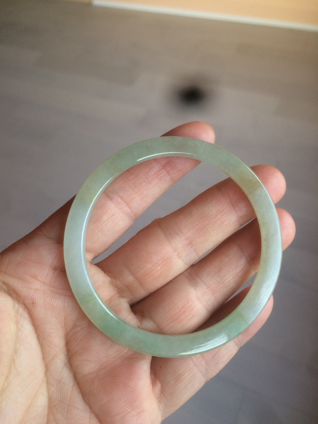 52mm type A 100% Natural icy watery light green/yellow thin flat style Jadeite Jade bangle U121-0758