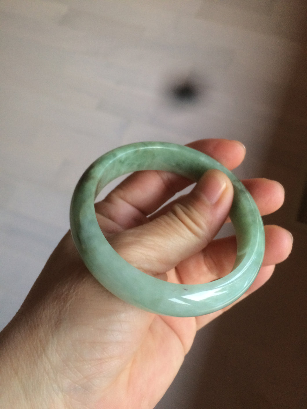 54.5mm Certified Type A 100% Natural watery light green jadeite jade bangle D61