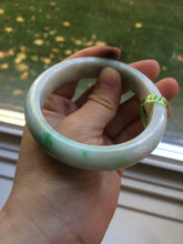 Load image into Gallery viewer, 58mm certificated Type A 100% Natural sunny green/white Jadeite Jade bangle E48-7904
