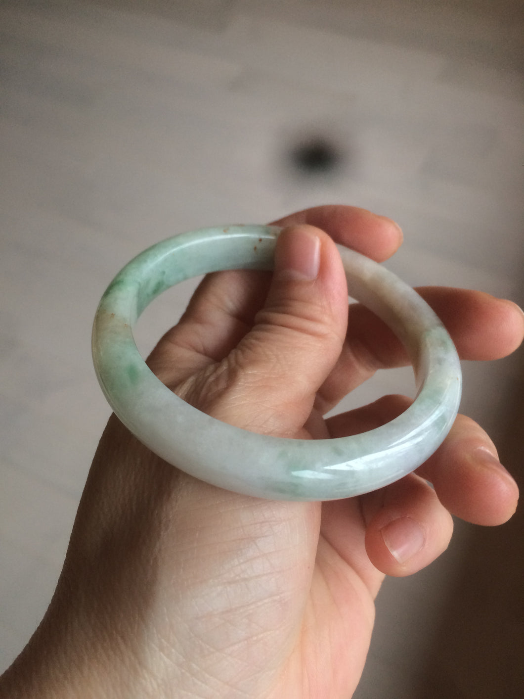 56mm 100% natural certified icy sunny green/red/white jadeite jade bangle AT52-8745