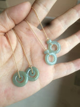 Load image into Gallery viewer, 100% Natural icy watery blue/grenn/yellow safe and sound mom and daughter buckle dangling Guatemala jadeite Jade earring C6
