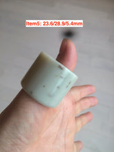 Load image into Gallery viewer, 100% Natural beige with brown flying dandelions nephrite Jade men&#39;s thumb ring HE10
