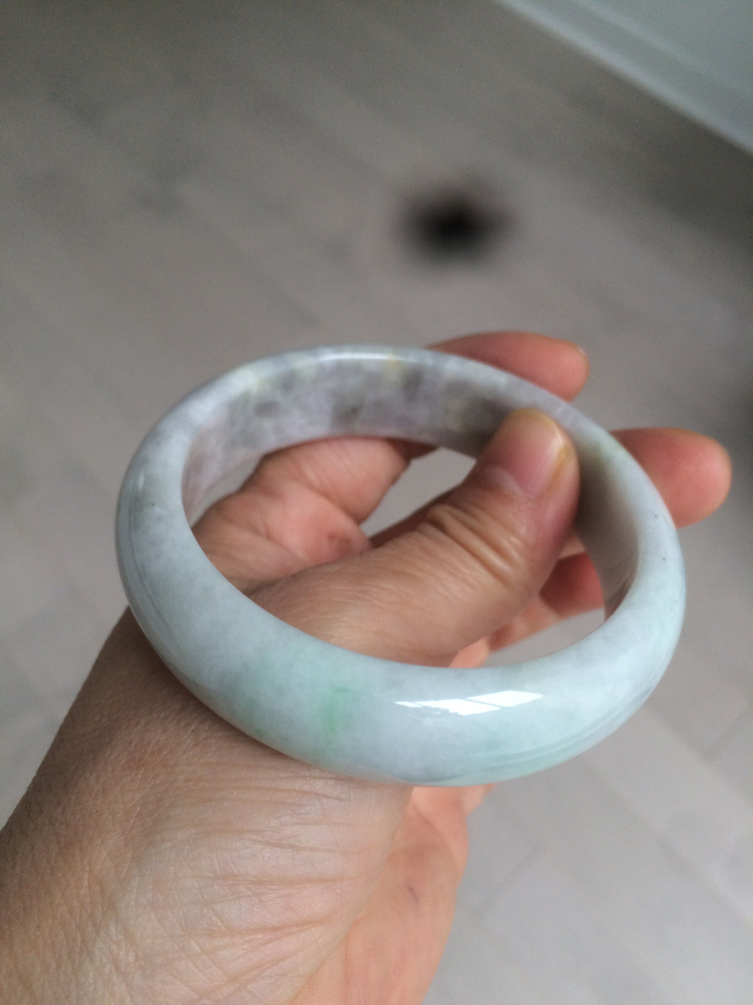 57.6mm certified type A 100% Natural green white jadeite jade bangle K93-1031