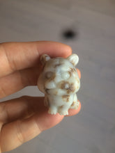 Load image into Gallery viewer, 100% Natural white beige with black/brown flying dandelions Osmanthus fragrant nephrite Jade bull doggy desk decor/worry stone HF35-4
