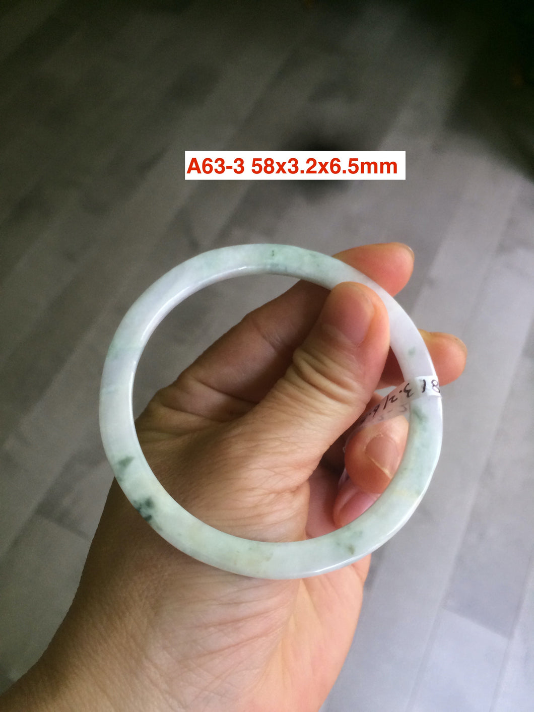 58mm Certified Type A 100% Natural light green with green floating flowers super thin Jadeite bangle group A63