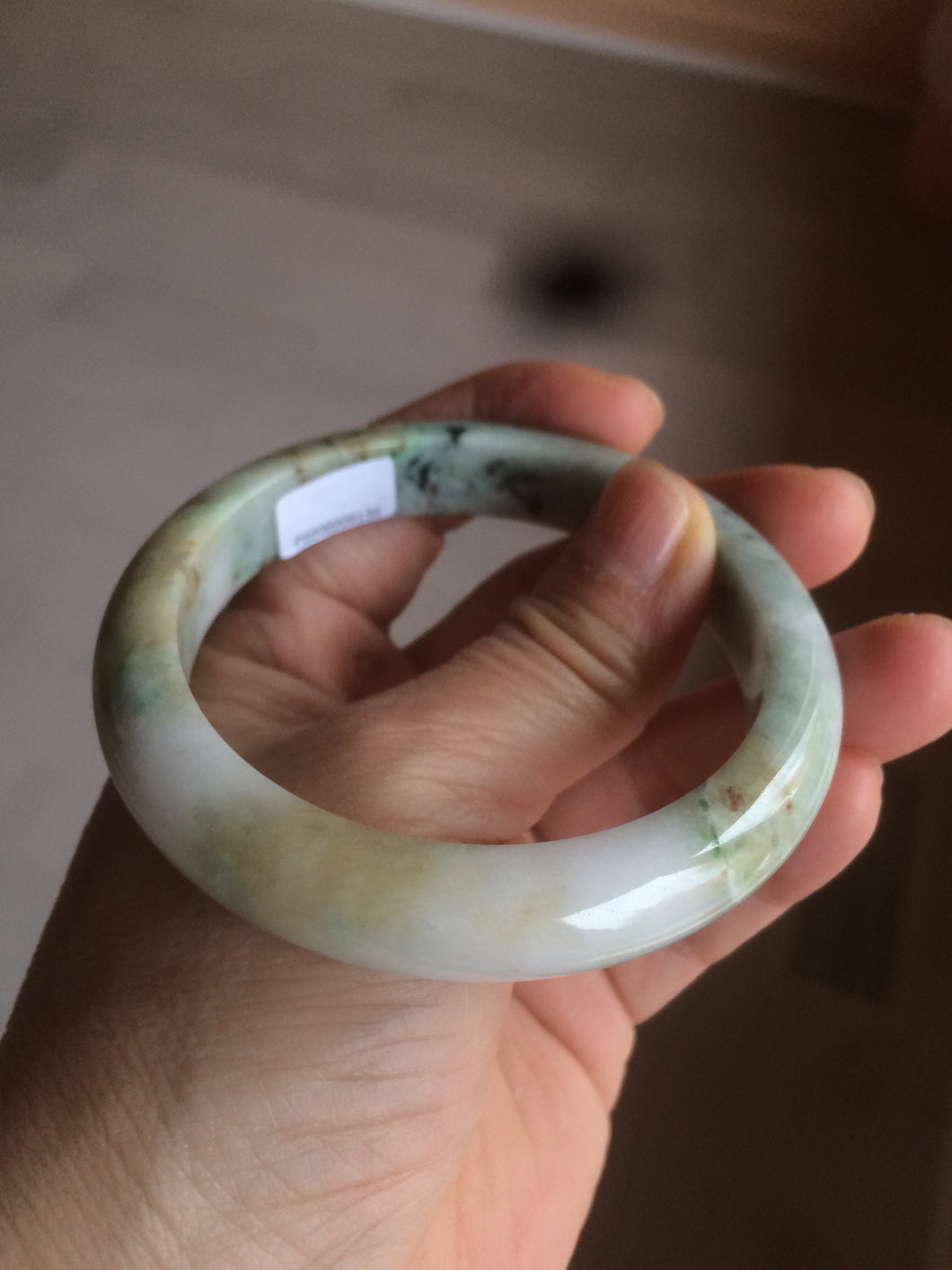 56.6mm Certified Type A 100% Natural sunny green brown Jadeite Jade bangle AQ11-9156