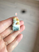 Load image into Gallery viewer, 100% Natural light green/blue/yellow/white Jadeite Jade 3D little PiXiu Seal/desk decor U120
