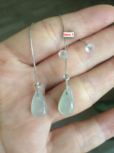 Load image into Gallery viewer, 100% Natural type A icy green/white jadeite Jade stars/water drop/wolf&#39;s fang dangling earring Q84 (add on item, Not sale individually.)
