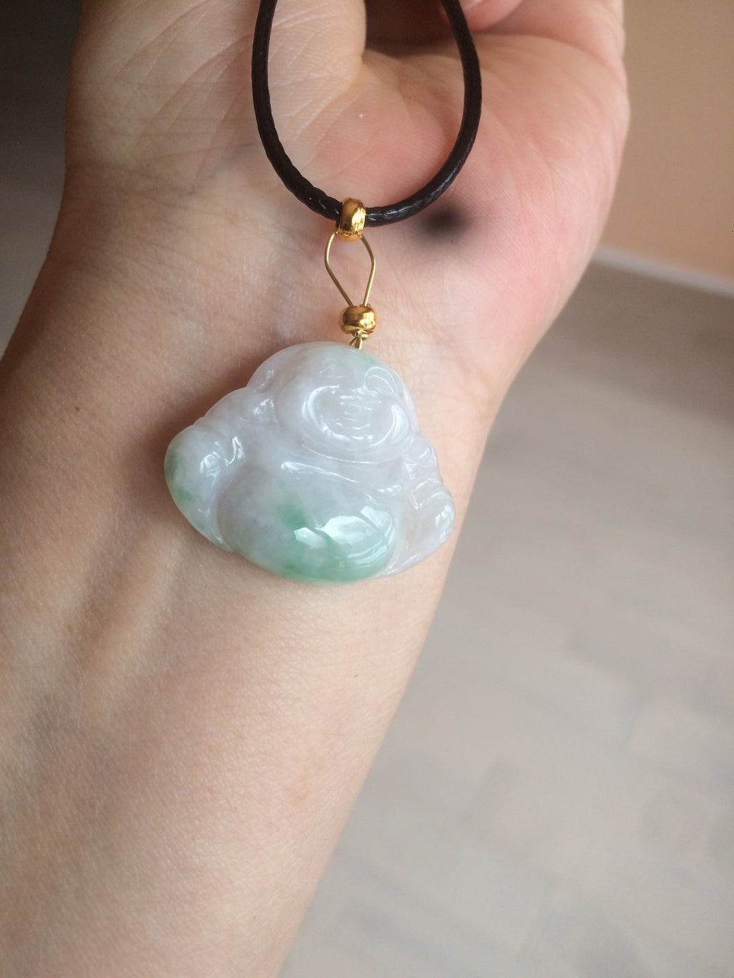 Certified 100% Natural sunny green/white/light purple happy buddha jadeite Jade pendant necklace X110-3-7354