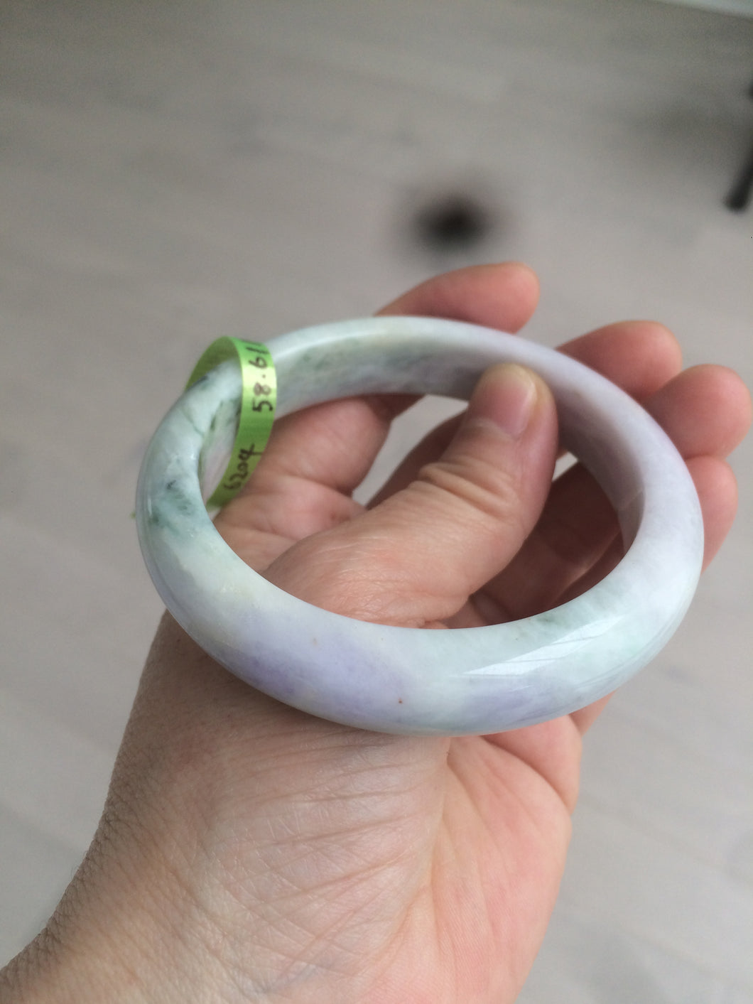 58.6mm certified type A 100% Natural green/white/purple Jadeite Jade bangle Z96-6204