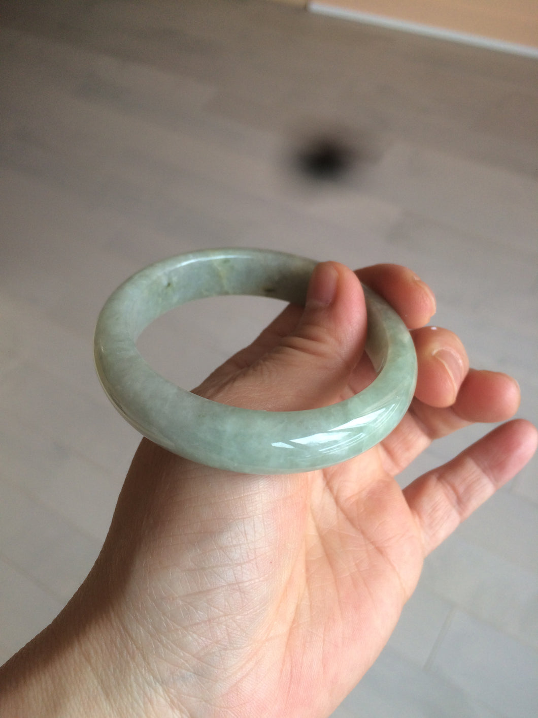 54.9mm certified type A 100% Natural light green/brown jadeite jade bangle C80-4215