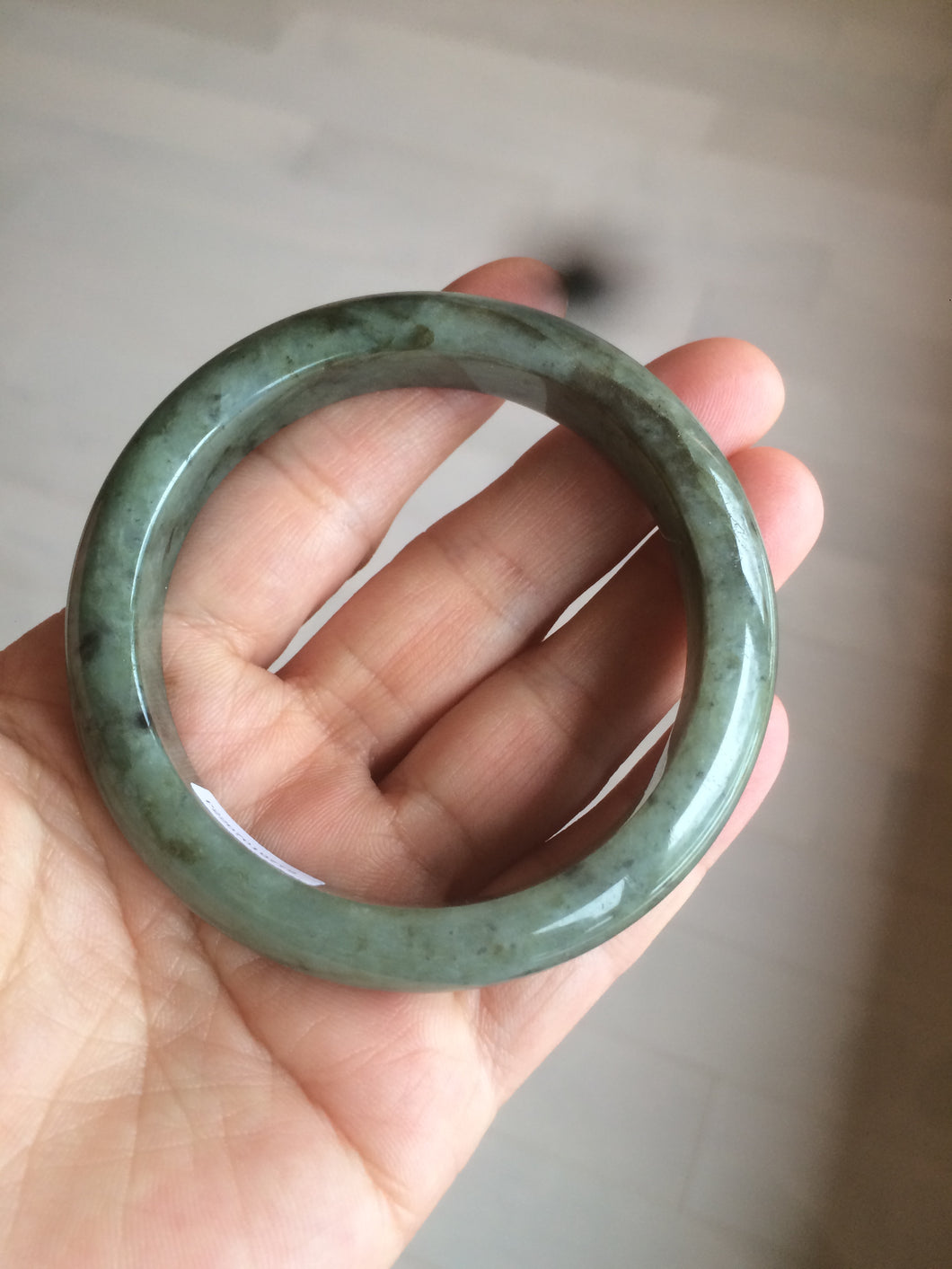 54.9mm certified Type A 100% Natural dark green/black jadeite jade bangle N102-9772