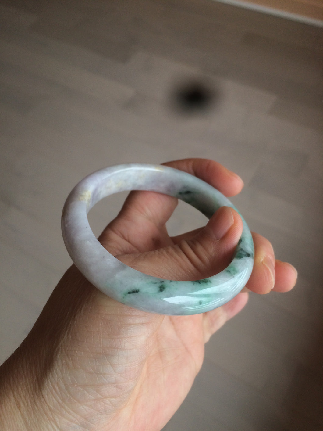 53.7mm Certified Type A 100% Natural green/purple/brown Jadeite Jade bangle AR58-0523