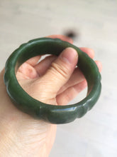 Load image into Gallery viewer, 58mm 100% Natural dark green/gray/black Carving Bamboo nephrite Jade bangle HT54
