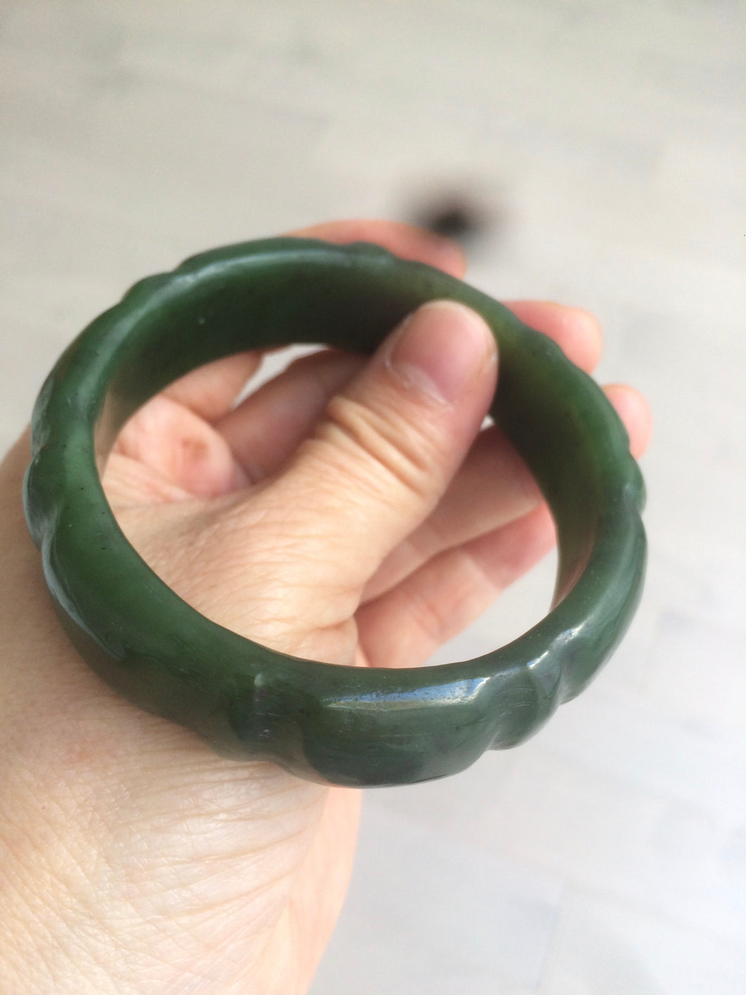58mm 100% Natural dark green/gray/black Carving Bamboo nephrite Jade bangle HT54