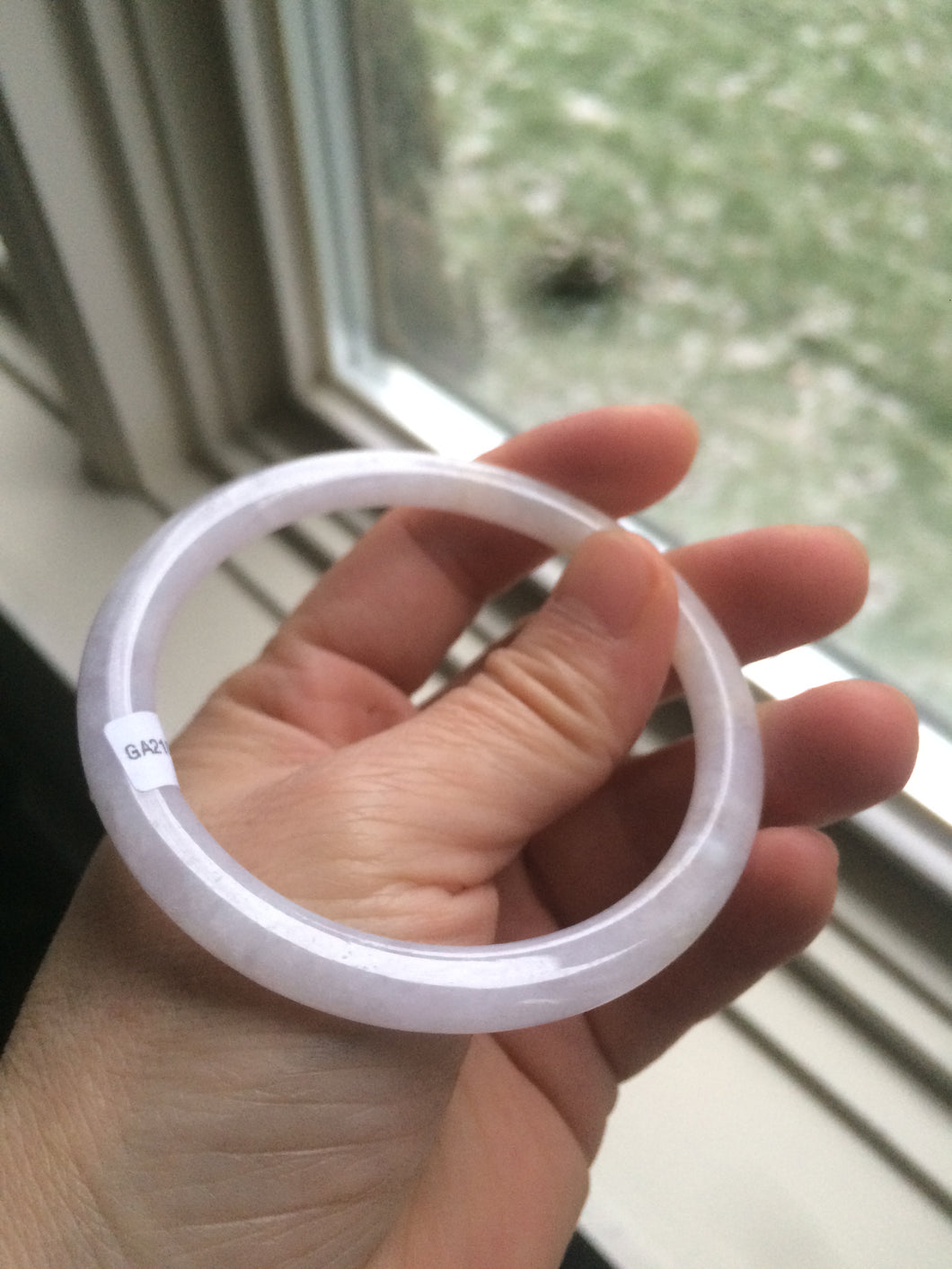 57.4mm Certified type A 100% Natural icy purple/white/yellow round cut slim Jadeite Jade bangle AE3-5269