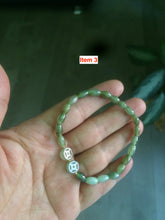 Load image into Gallery viewer, 100% natural green/white Icy watery type A jadeite jade olive+ancient Chinese coin/four-leaf clover bead bracelet  AS32
