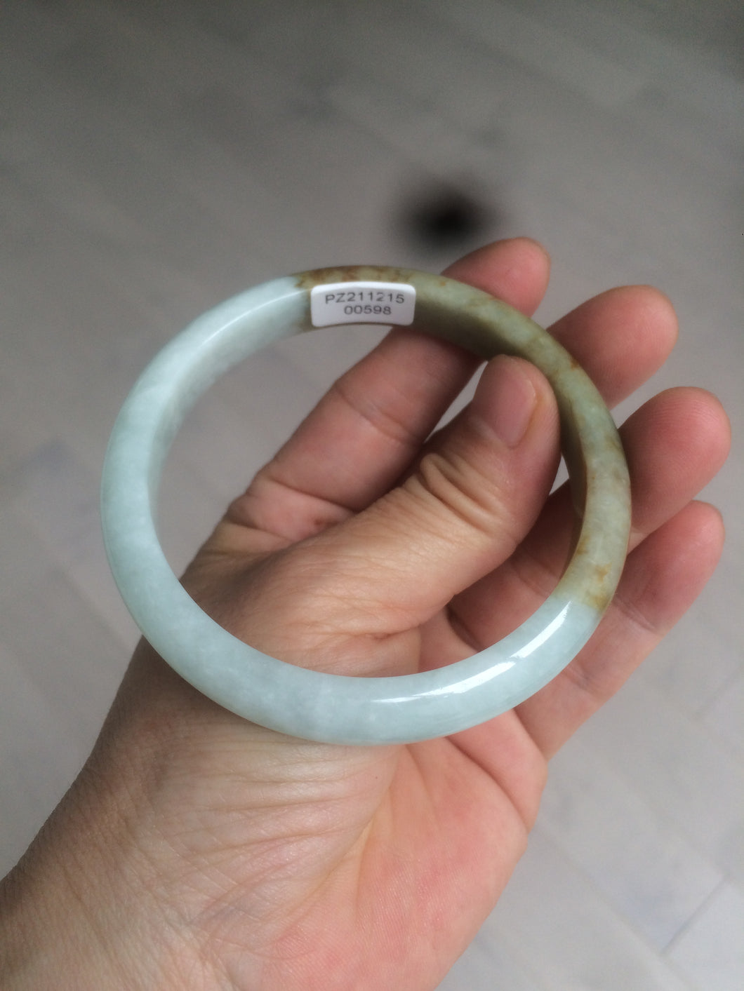 58.5mm certificated Type A 100% Natural green/brown Jadeite Jade bangle AD60-0598