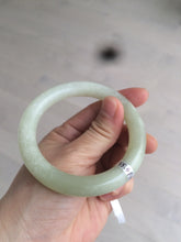 Load image into Gallery viewer, Certified 55.5mm 100% Natural light fresh green/white with flying snow round cut nephrite Jade bangle HT23-0194
