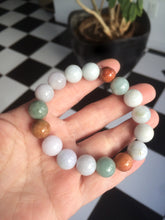 Load image into Gallery viewer, 10.5-11.5mm 100% natural type A colourful red/green/purple/white jadeite jade beads bracelet  S-B

