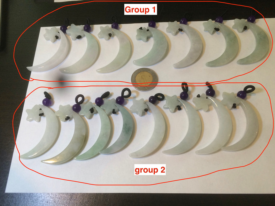 Type A 100% Natural light green jadeite Jade moon and star Pendant necklace AJ51