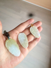 Load image into Gallery viewer, 100% natural type A yellow/purple jadeite jade leaf pendant necklace group AQ58
