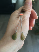 Load image into Gallery viewer, 100% Natural type A icy green/white jadeite Jade stars/water drop/wolf&#39;s fang dangling earring Q84 (add on item, Not sale individually.)

