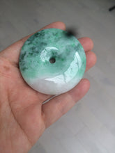Load image into Gallery viewer, 100% Natural sunny green/pink/purple tropical beach jadeite Jade Safety Guardian Button(donut) Pendant/worry stone X123
