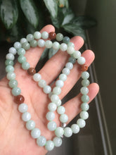 Load image into Gallery viewer, 7.8-8mm 100% Natural type A light green/red/white jadeite jade beads necklace SN-2
