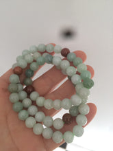 Load image into Gallery viewer, 7.8-8mm 100% Natural type A light green/red/white jadeite jade beads necklace SN-2
