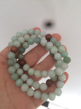 Load image into Gallery viewer, 7.8-8mm 100% Natural type A light green/red/white jadeite jade beads necklace SN-2
