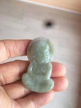 Load image into Gallery viewer, 100% Natural light green jadeite Jade meditate baby buddha (宝宝佛) pendant necklace N121
